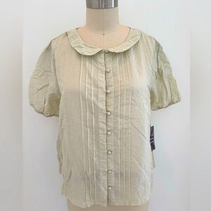 Ewa I Walla Soft Mint Saga Blouse NWT Cotton Voile Short Sleeve Button Up M